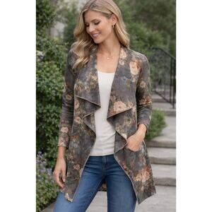 Boho Floral Waterfall Drape Cardigan Artsy Cottagecore Layering Piece Small